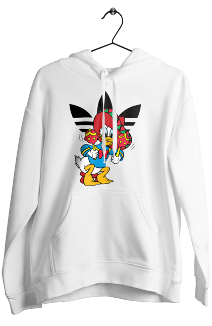 Женское худи с принтом Adidas Дональд Дак. Adidas, daisy duck, donald duck, адидас, дейзи дак, дональд дак, мультсериал, мультфильм. 2070702