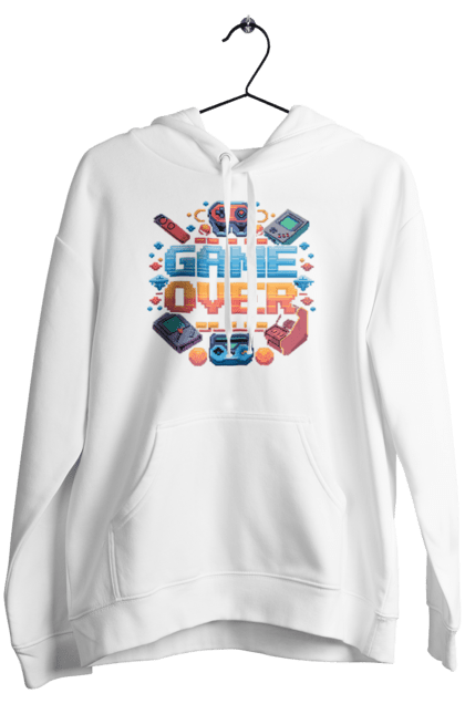 Women`s hoodie with prints Game Over. 90s, for gamers, game, gamer, pixel, pixel art, video game. 2070702