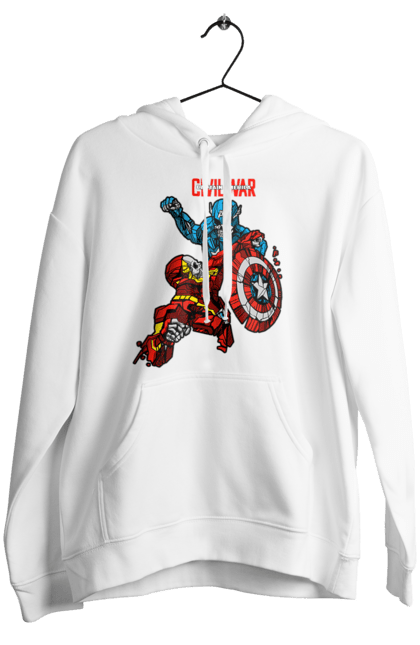 Women's hoodie with prints Iron Man vs Captain America. Avengers, captain america, civil war, comic, comics, film, iron man, marvel, marvel comics, tony stark. 2070702