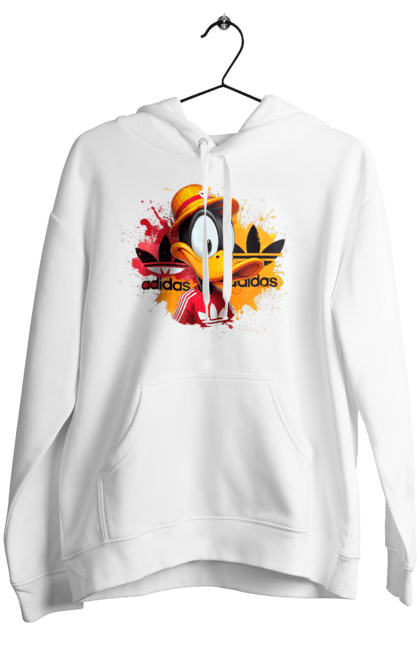 Women's hoodie with prints Daffy Duck Adidas. Adidas, cartoon, character, daffy duck, duck, looney tunes, merrie melodies, warner brothers. 2070702
