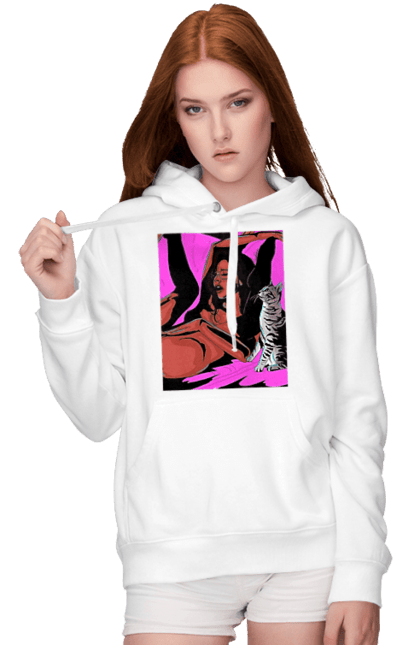 Women`s hoodie with prints Girl Gets Fun. Cat, naked, passion, satisfaction. 2070702