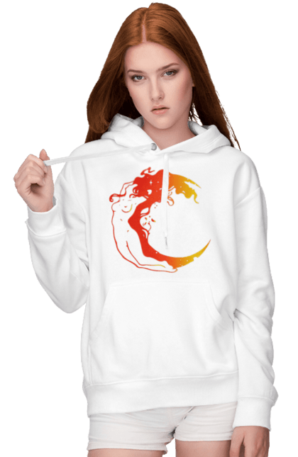 Women`s hoodie with prints Moon girl. Cosmic, girl, moon, space, stars. 2070702