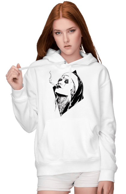Жіноче худі з принтом "Монашка". Дівчина, круто, сигарети, тату. 2070702