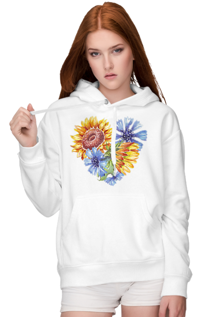 Жіноче худі з принтом "Серце соняшники та фіалки". Квіти, люблю україну, любов, серце, соняшник, україна, фіалки. 2070702