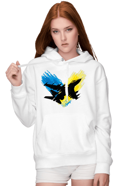 Жіноче худі з принтом "Літак F 16". З прапором, зсу, літак, літак f16, патріотична, прапор, ф16. 2070702