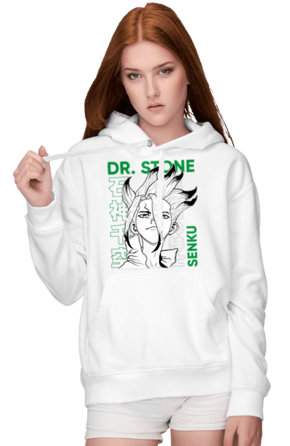 Жіноче худі з принтом "Dr. Stone Сенку". Dr. stone, ishigami, senku, senku ishigami, аніме, доктор стоун, ісіґамі, ісіґамі сенку, манга, сенку. futbolka.stylus.ua