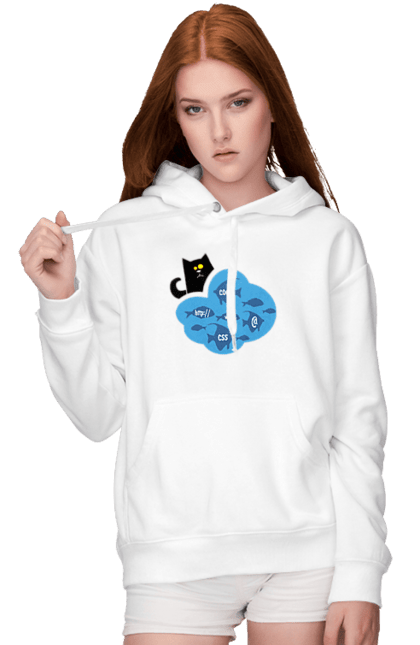 Жіноче худі з принтом "Кіт програміст". Angular, c, css, html, it, javascript, jquery, php, python, react, svelt, vue, айтишник, айті, гумор, код, кодувати, прогер, програміст, програмісти, ти ж, ти ж програміст, тиж програміст. 2070702