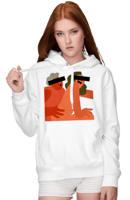 Women`s hoodie with prints Love and hidden camera. Chewing gum, friendship, fun, hidden camera, humor, love, peace, sex, smex. 2070702