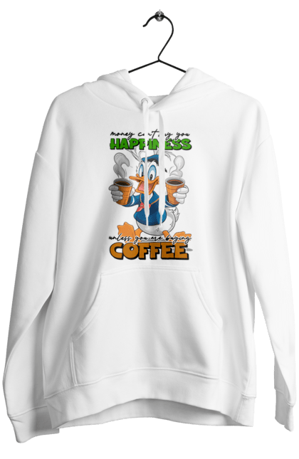 Women's hoodie with prints Donald Duck Coffee. Animated series, cartoon, coffee, cup, disney, donald duck. 2070702