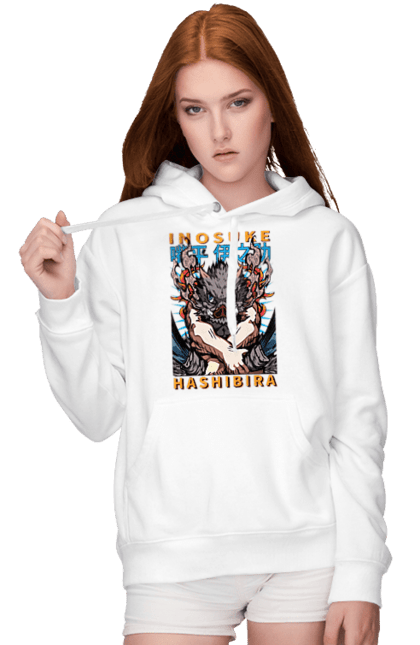 Women's hoodie with prints Demon Slayer Inosuke. Anime, demon slayer, inosuke, inosuke hashibira, kimetsu no yaiba, manga. 2070702