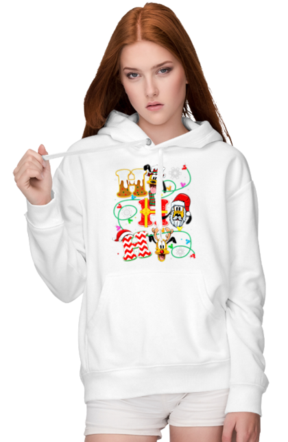 Women's hoodie with prints Merry Christmas. Cartoon, christmas, christmas, deer, disney, holiday, merry christmas, santa. 2070702