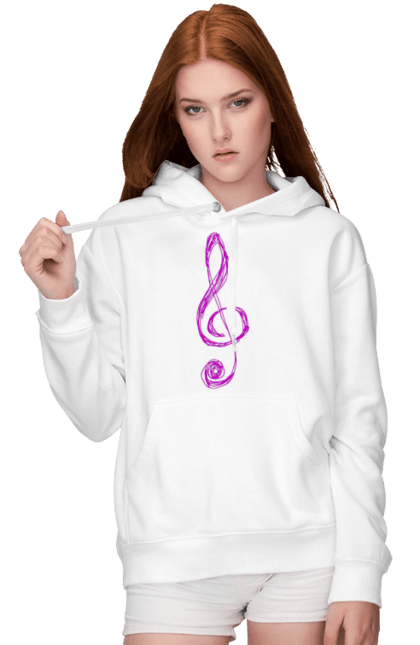 Жіноче худі з принтом "Скрипковий ключ". Ключ, композитор, мелодія, меломан, музика, музикант, ноти, символ, скрипковий ключ. ART принт на футболках