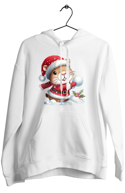 Women's hoodie with prints Capybara playing snowballs. Animal, capybara, christmas, christmas capybara, game, gift, holiday, new year, santa, snowballs. 2070702