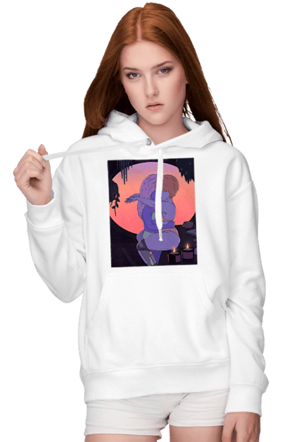 Women`s hoodie with prints Purple Girls Hugging. Hug, sunset. 2070702