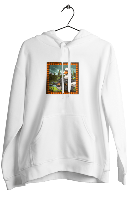 Women`s hoodie with prints Goose landing. Armed forces, biological weapons, fighting geese, flag, goose landing, military goose, symbolics, ukraine. 2070702