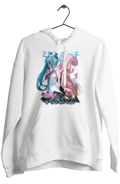 Women's hoodie with prints Hatsune Miku and Hitori Gotou. Anime, bocchi the rock, hatsune miku, hitori goto, hitori gotou, lonely rocker, miku, rocker, vocaloid. 2070702