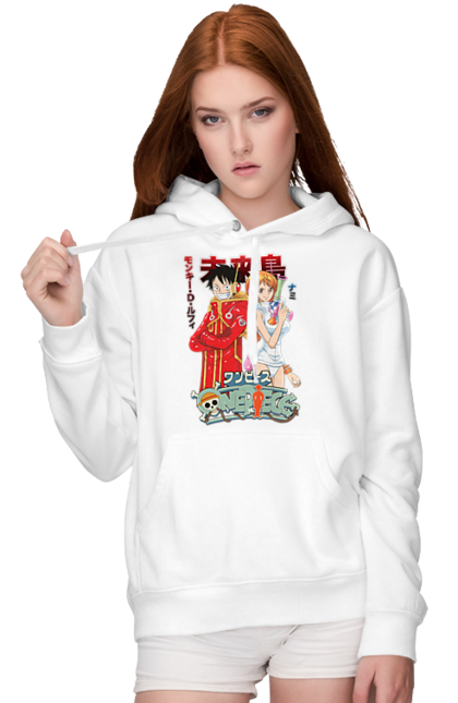 Women's hoodie with prints One Piece Nami and Luffy. Anime, cat burglar, manga, nami, one piece, straw hat pirates. 2070702