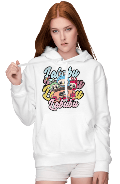 Жіноче худі з принтом "Лабубу". Іграшка лабубу, лабубу, лабубу кока кола, мерч лабубу, мила, рожева лабубу, смішна лабубу. 2070702