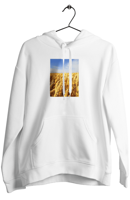 Women`s hoodie with prints Ukraine. Beauty, blue, field, nature, sky, wheat. 2070702