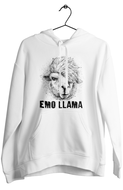 Жіноче худі з принтом "Емо Лама". Alpaca, animals, distressed, emo, funny, llama, vintage, емо, лама. 2070702