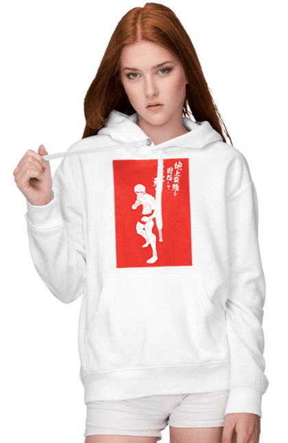 Women's hoodie with prints Hanma Baki. Anime, baki fighter, hanma baki, manga, martial arts, tv series. 2070702