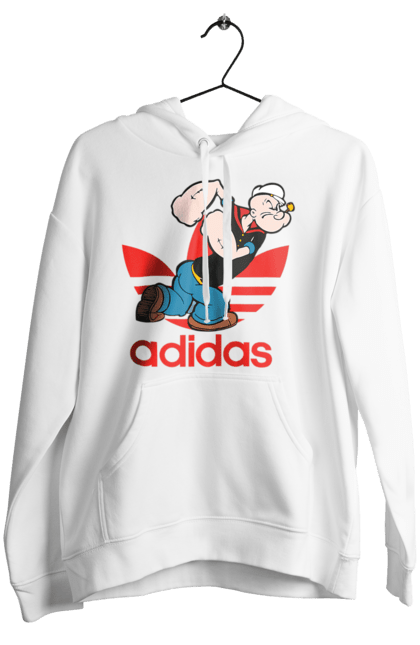 Женское худи с принтом Adidas Моряк Попай. Adidas, popeye the sailor, адидас, комикс, моряк, мультфильм, сериал, трубка. 2070702