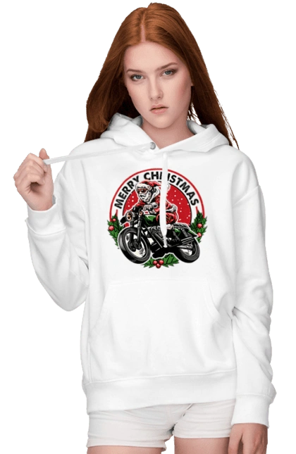 Merry Christmas, Santa Claus on a motorcycle