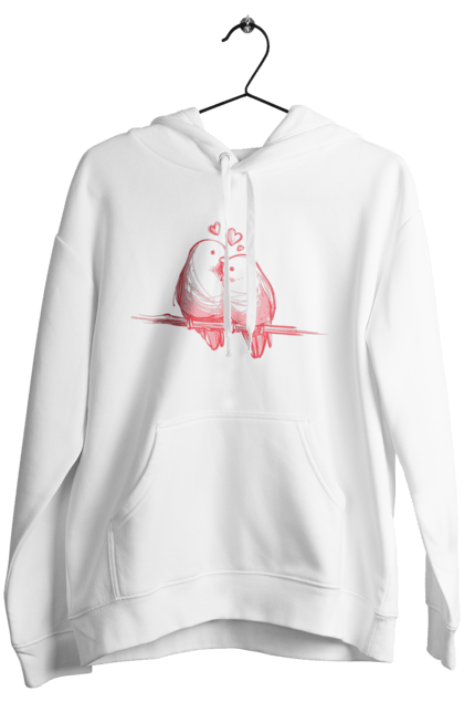 Women`s hoodie with prints Parrots In Love. Lovers, parrots. 2070702