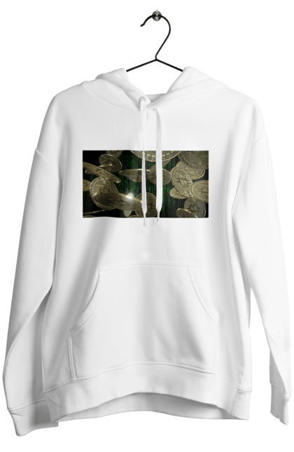 Жіноче худі з принтом "Біткойн". Багатство, біткойн, валюта, гроші, криптовалюта, курс, майнінг, матриця, монета, розкіш, цифровий світ. 2070702