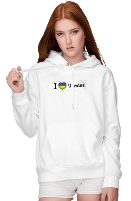 Жіноче худі з принтом "Я люблю Україну". Віїна, джонсон, зеленісбкий, надпис, патрон, прапор, серце з прапором, україна, українська символька\, я люблю україну. CustomPrint.market