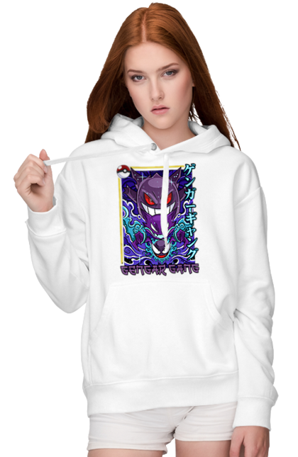 Women's hoodie with prints Pokemon Gengar. Anime, fushigibana, games, gengar, nintendo, pokemon, pokemon go. 2070702