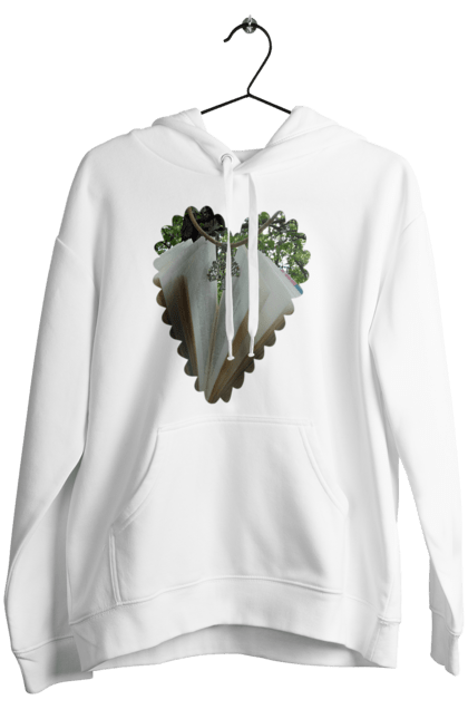Women`s hoodie with prints Book valentine. Books, decoration, heart, heart shape, love, nature, reading, wood. 2070702
