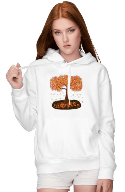 Жіноче худі з принтом "Осінь". 1 вересня, autumn, листопад, осіннє дерево, осінь, помаранчеве листя, помаранчевий. CustomPrint.market