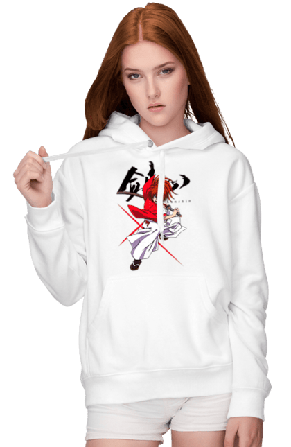 Women's hoodie with prints Rurouni Kenshin Himura. Anime, himura kenshin, kenshin himura, manga, rurouni kenshin, samurai, samurai x. 2070702