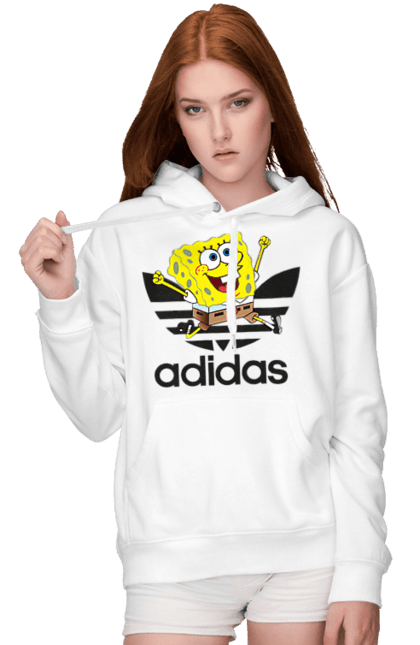 Женское худи с принтом Adidas Губка Боб. Adidas, spongebob, адидас, баскетбол, губка боб, мультик, мультсериал, мяч, спанч боб, спорт. 2070702