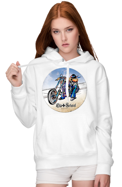 Women`s hoodie with prints Old school. Auto moto, motorcycle, music band, old hardening, performers, rock band. 2070702