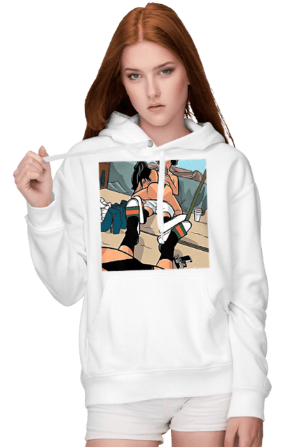 Women`s hoodie with prints Naked Selfie In The Mirror. Ass, from above, selfie. 2070702