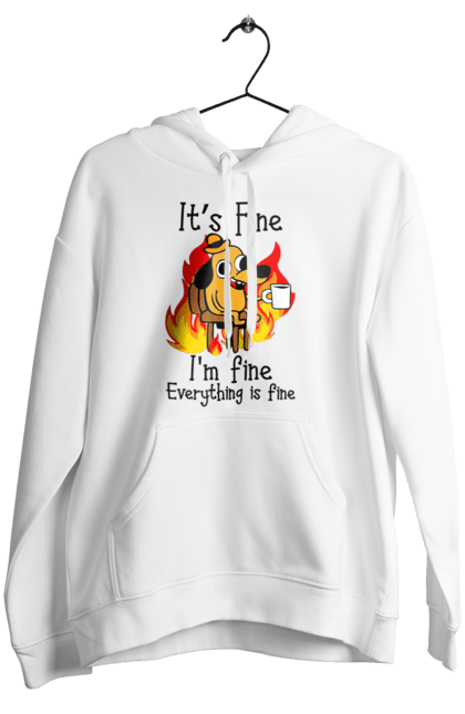 Women's hoodie with prints Everything Is Fine. Cute, dog, everything is fine, funny, happy, humor, humorous, mental health, okay, sarcasm. 2070702