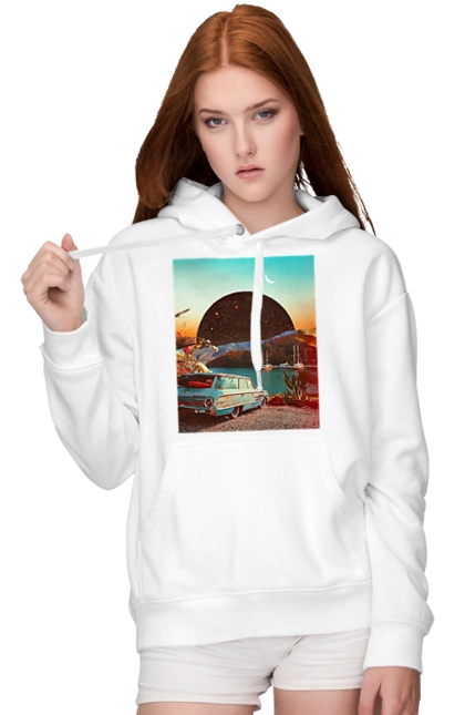 Картина, машина біля річки