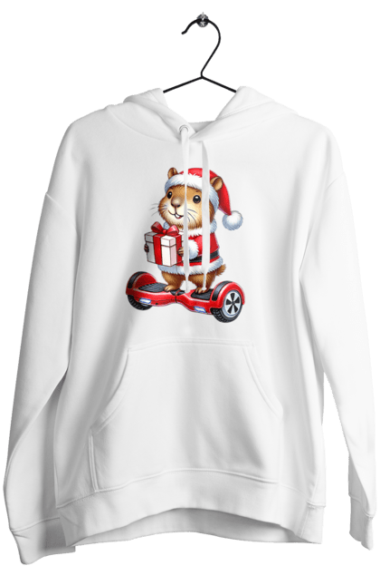 Women's hoodie with prints Christmas Capybara with a Gift. Animal, capybara, christmas, christmas capybara, gift, holiday, new year, new year`s gift, santa. 2070702