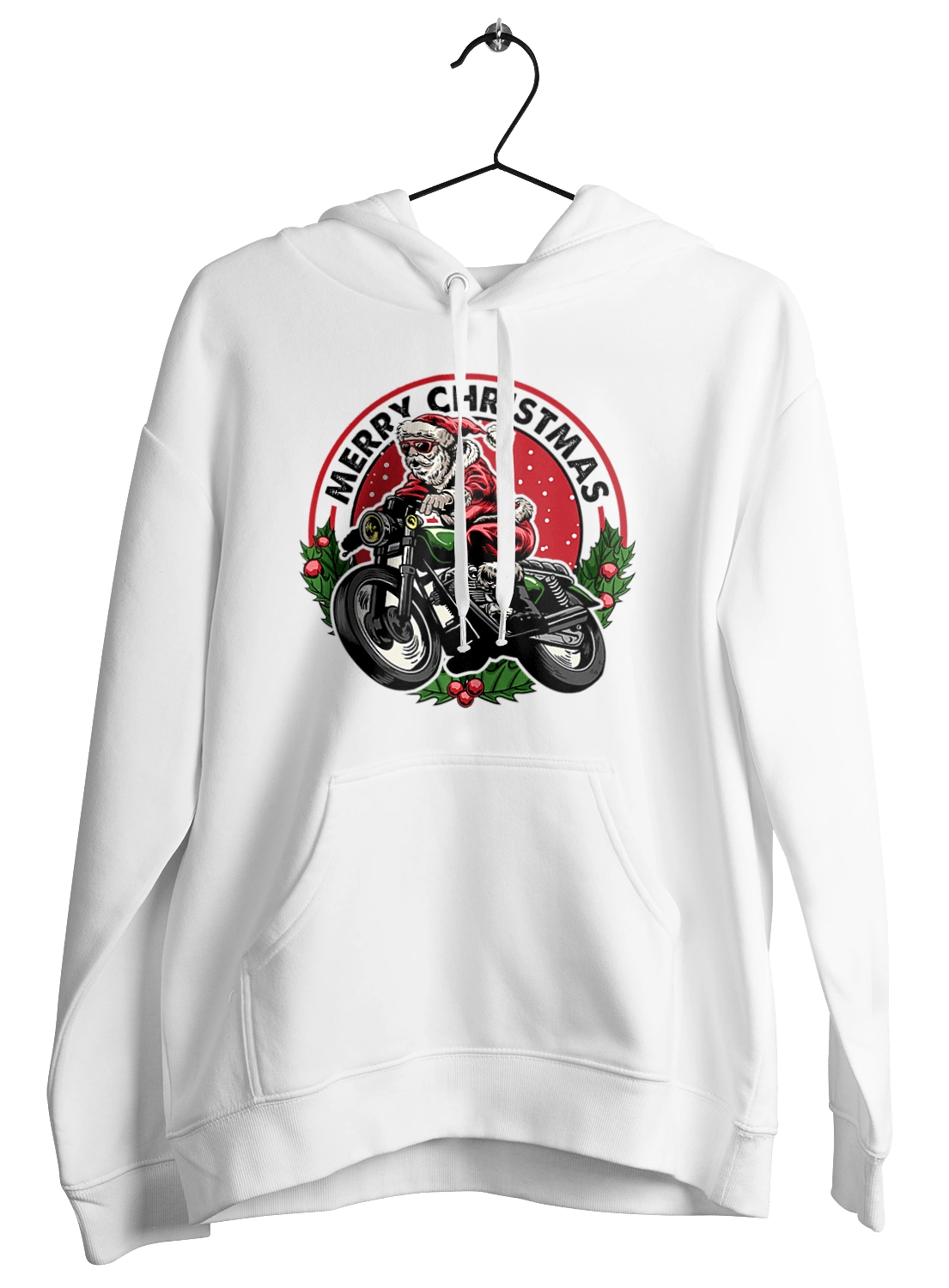 Merry Christmas, Santa Claus on a motorcycle