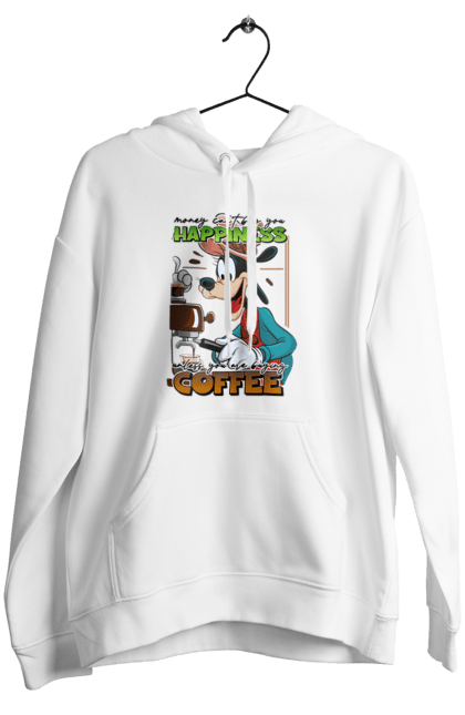 Women's hoodie with prints Goofy Coffee. Animated series, cartoon, coffee, cup, disney, dog, goofy. 2070702