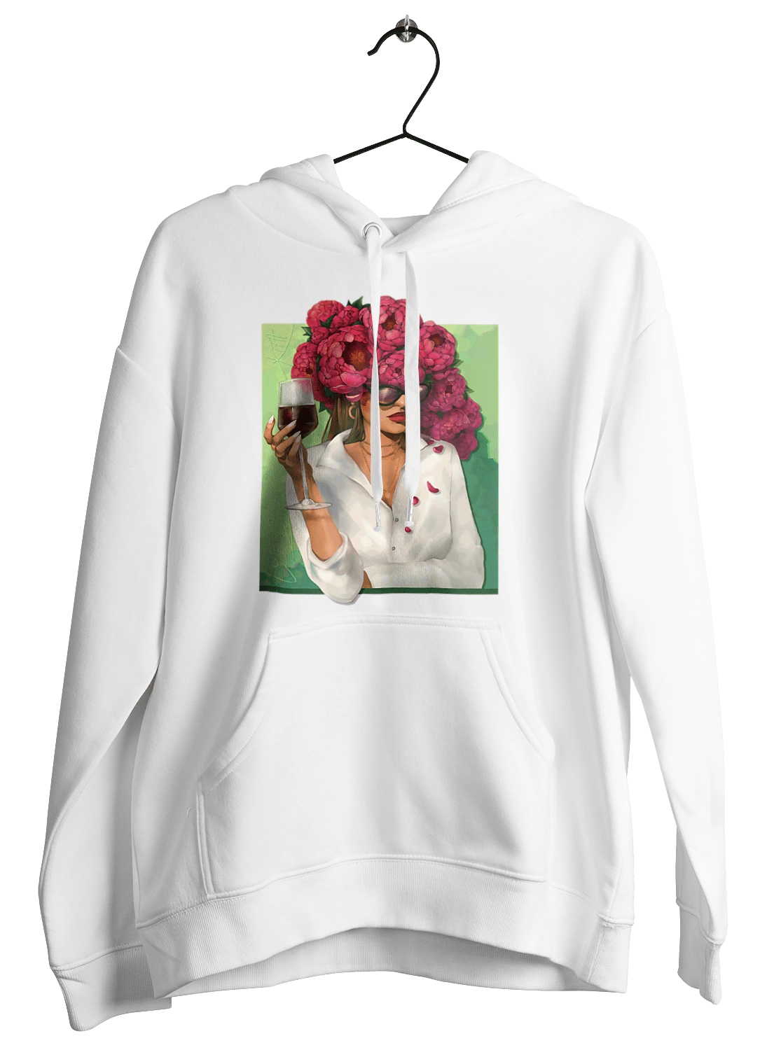 Девушка с пионами и бокалом