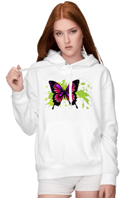 Women`s hoodie with prints Pink Butterfly. Butterfly. 2070702