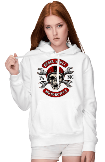 Women`s hoodie with prints skull motorist. Amateur, helmet, motorcycle, skull. 2070702