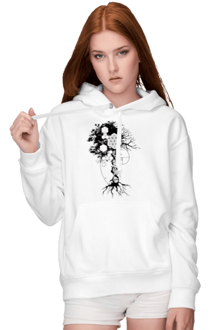 Жіноче худі з принтом "Древо життя". Геном людини, дерево життя, золотий перетин, квітка життя, сакральна геометрія, таємниця світобудови, таємниця числа фібоначчі, число бога, число фібоначчі. 2070702