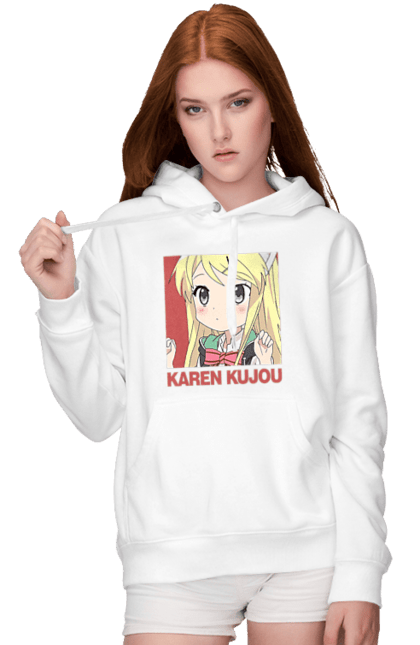 Women's hoodie with prints Kiniro Mosaic Karen Kujo. Anime, gold mosaic, karen, karen kujo, kiniro mosaic, kinmoza, manga. 2070702
