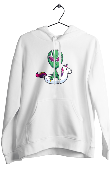 Women`s hoodie with prints Alien Floats In A Circle. Alien, inflatable circle, to swim. 2070702