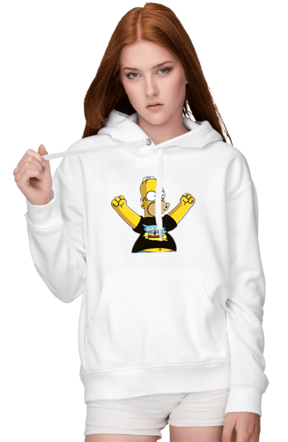 Women`s hoodie with prints Simpson and the Russian ship. Homer, homer simpson, patriot, russian ship, ship brand, simpson, ukraine, victory, war. 2070702