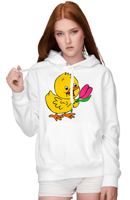 Women`s hoodie with prints Chicken With A Tulip. Chick, tulip. 2070702